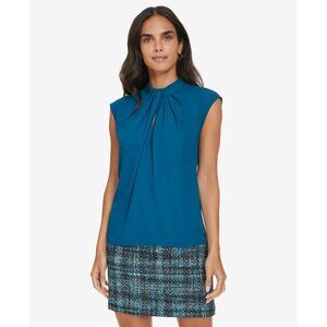 Calvin Klein Women's Twist-Front Cap-Sleeve Top Blue Size XL MSRP $59